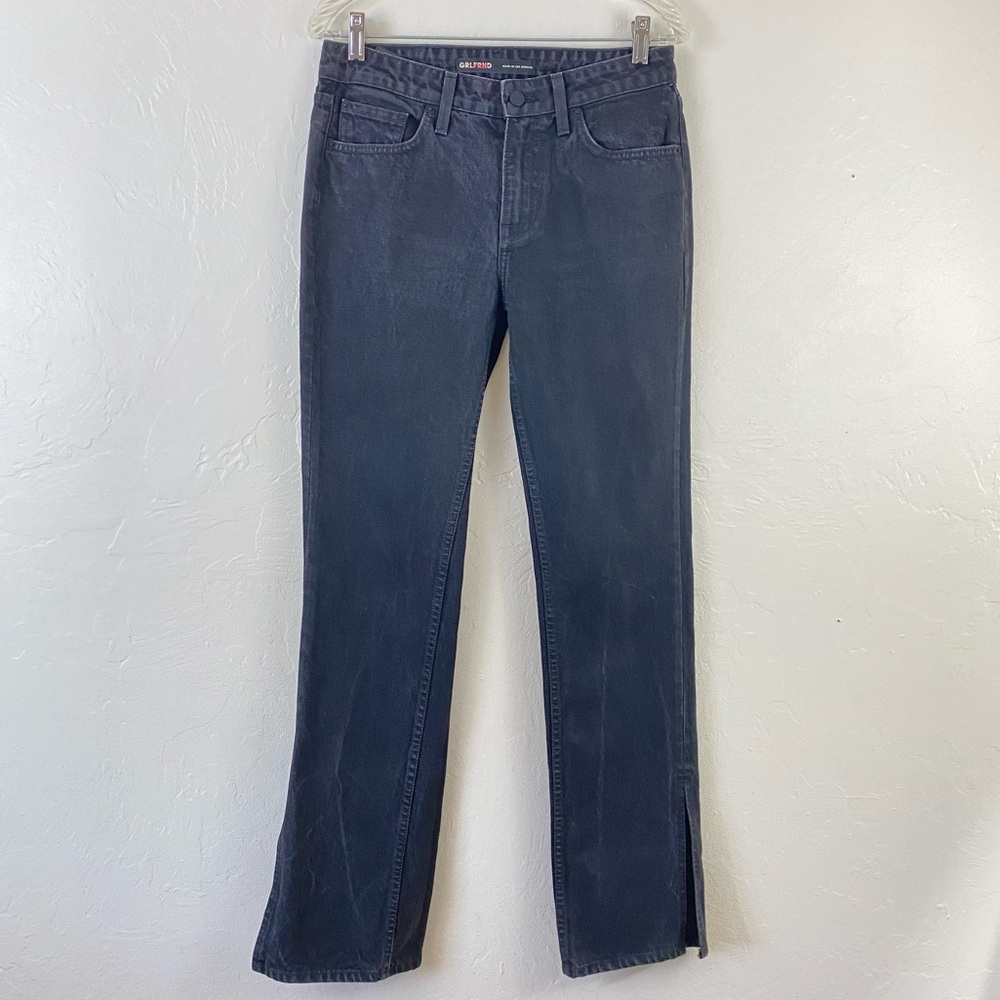 GRLFRND Size 26 Charcoal Black Mid Waist Straight Leg Ankle Slit Denim Jean
